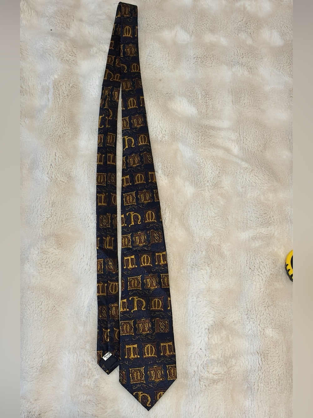 Pure silk Men's Navy Tie with Gold Crest Pattern